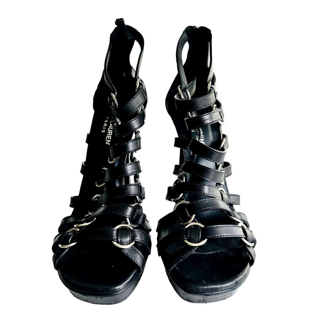 Saint Laurent Nina Cage Sandals Size 38.5 Calfskin Black w/Box Dustbag 316198 - Picture 2 of 12